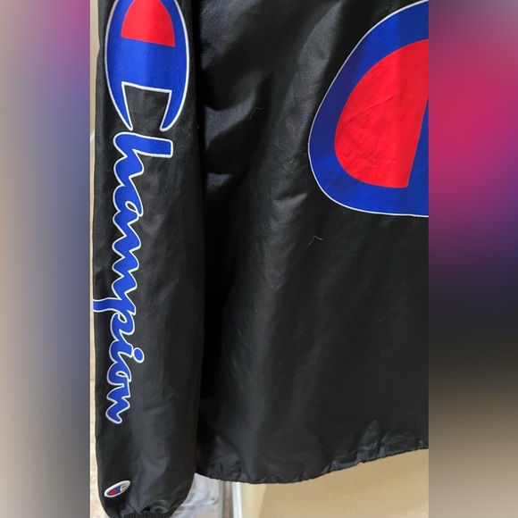 Champion UO Mens Jacket Hooded Windbreaker Big C Half Zip Pull Over Black-M - Picture 3 of 11